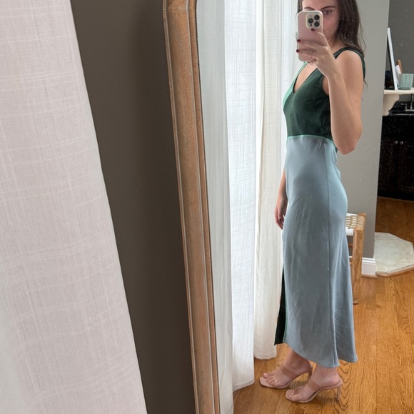 NAP Scoop Neck Artistic Silk Dress, Blue & Green - Picture 4 of 9